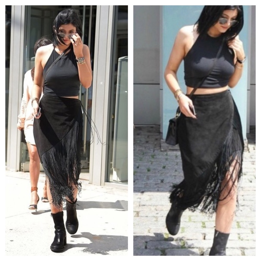 Reformation black fringe skirt NWT